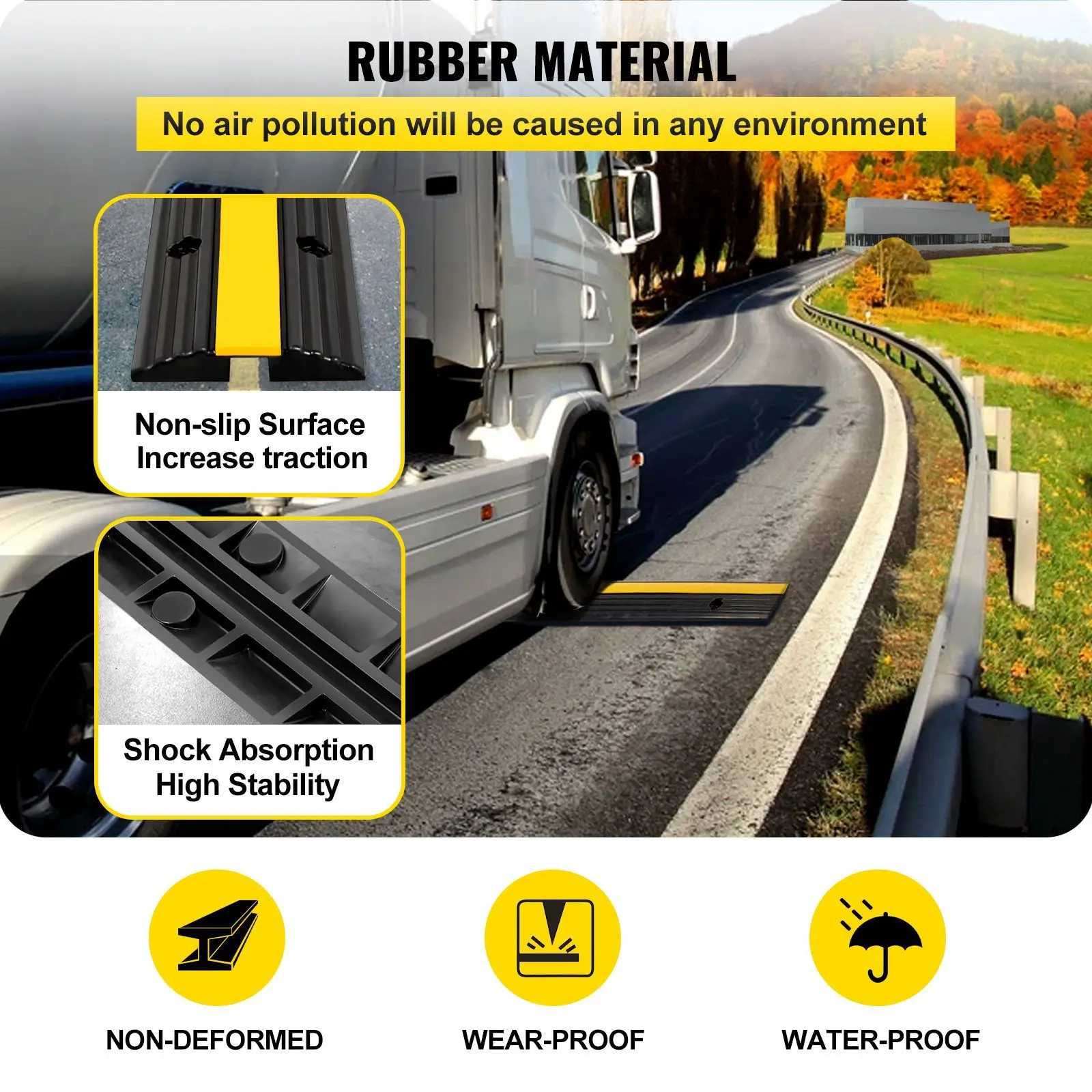 4 Pack of 1-Channel Rubber Cable Protector Ramps Heavy Duty 22046Lbs Load Capacity Cable Wire Cord Cover Ramp Speed Bump