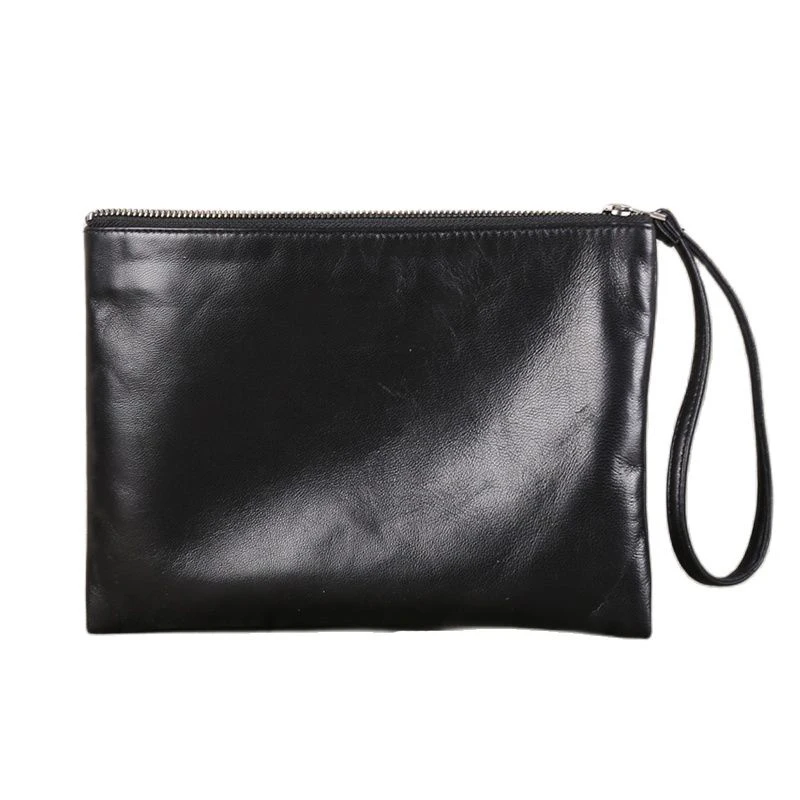 Clutch Genuine Leather High Quality Zipper Long Purses Simple Cell Phone Wallet Sheepskin Casual Small Storage Hang Bag Unisex