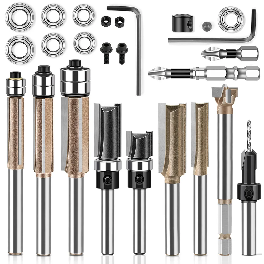 

26 PCS/SET Bearings Straight Knife Double Bearing Trimming Knife Countersunk Drill Batch Head Slotting And Drilling Device