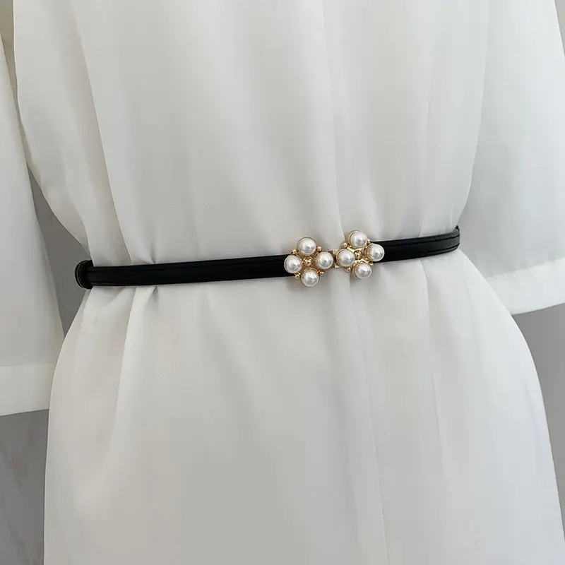 Korean version of the new Pearl on the button adjustment belt dress simple little pearl girdle female manufacturers sales