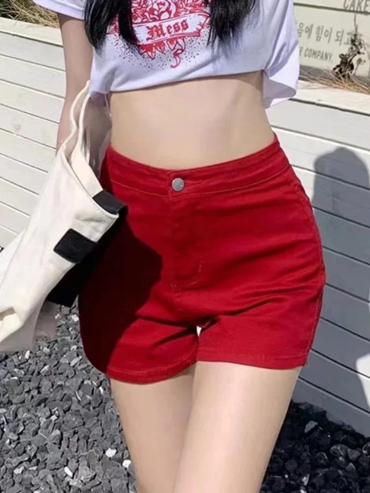 Denim Shorts Women Skinny Korean Style High Waist Sexy Simple All-match Fashion Streetwear Summer College Pockets Elegant Chic