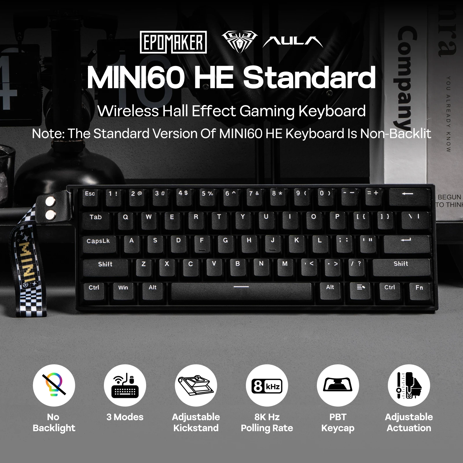 AULA MINI60 HE MAX 60% ANSI US Layout Wired/BT/2.4Ghz Wireless Hall Effect Mechanical Gaming Keyboard 8K Hz Polling for WIN/Mac