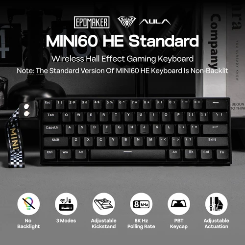 Imagen 2 del producto AULA MINI60 HE MAX 60% ANSI EE. UU. Diseño con cable/BT/2,4 Ghz Teclado mecánico inalámbrico para juegos con efecto Hall 8K Hz Polling para WIN/Mac