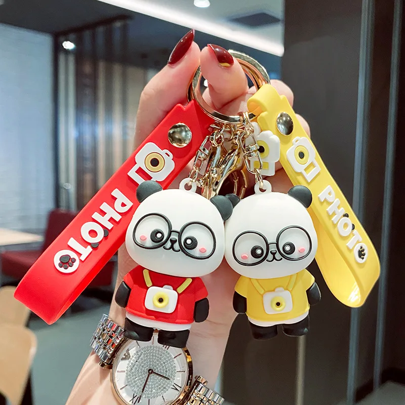 Gantungan kunci mobil silikon, Gantungan Kunci silikon Panda imut, kartun, uniseks, anak perempuan, liontin, Aksesori hadiah teman