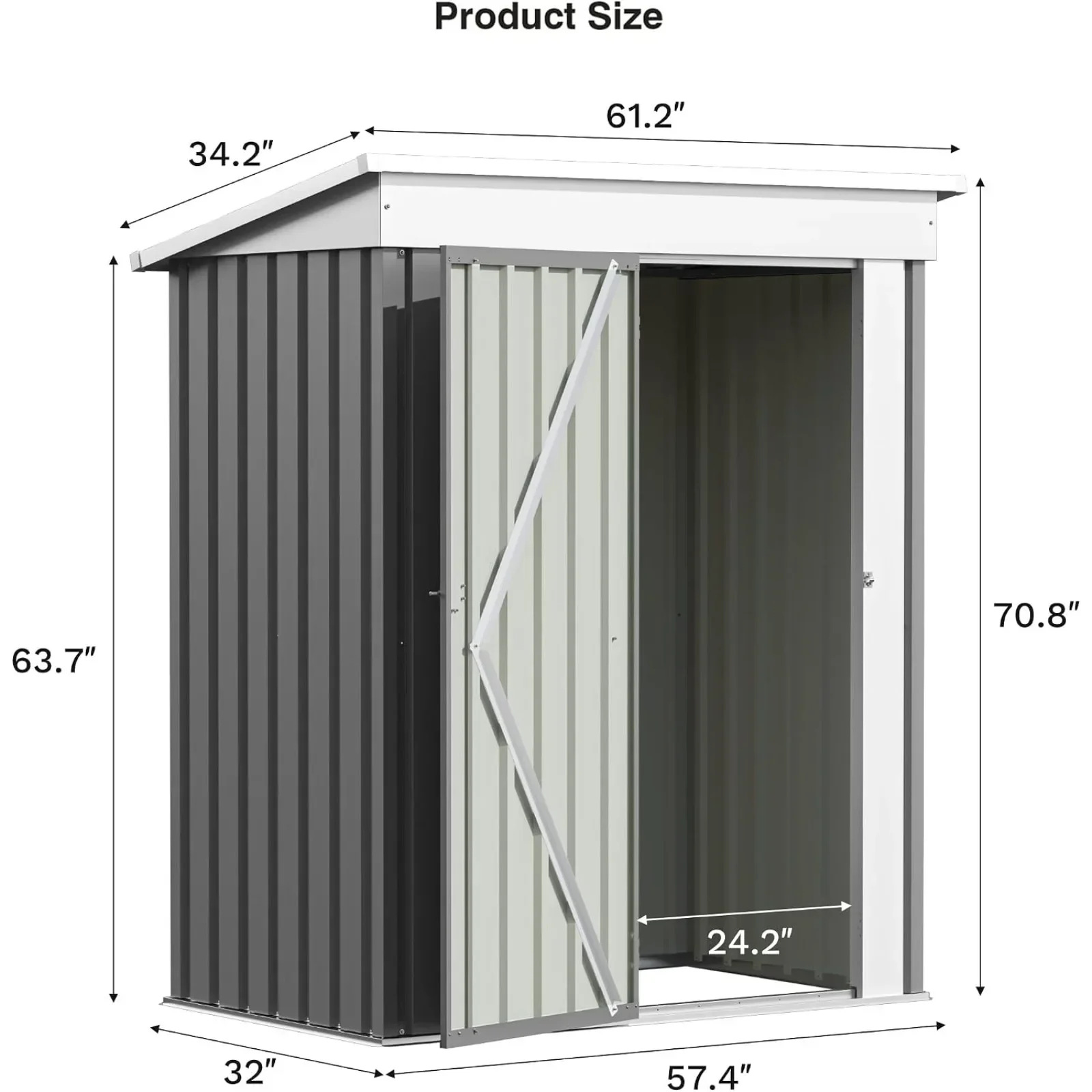 HOT Outdoor Storage Shed, Metal Shed with Lockable Door & Sloping Roof, Steel Tool Shed for Backyard Patio Lawn, Grey