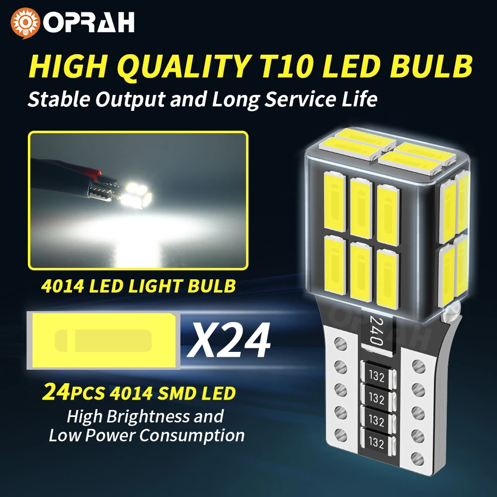 2PCS Super Bright 1200LM T10 W5W LED Bulbs Canbus 4014 24 SMD For Car Parking Position Lights Interior Map Dome Lights 12V White