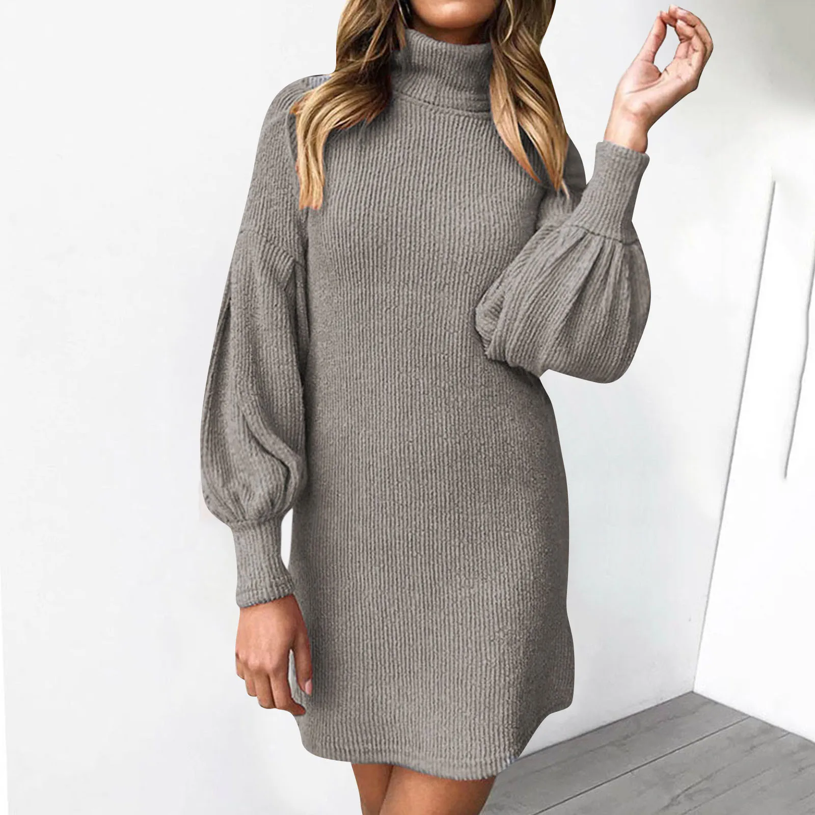 Womens Turtleneck Sweater Dress Ladies Long Sleeve Jumper Mini Dresses Ladies Turtleneck plus Size Sweaters Dresses for Women