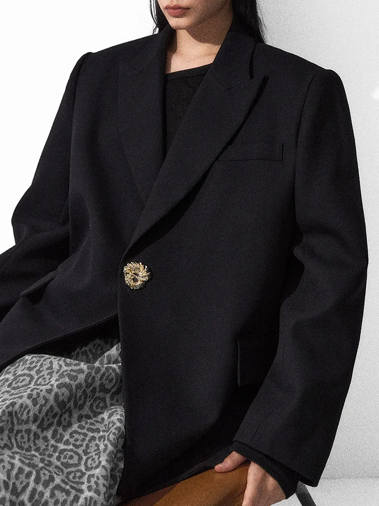 YERMORA Zwarte Gesp Korte Stijlvolle Casual Voor Vrouwen Revers Lange Mouw Losse Fit Nieuwe Jas Mode Tij Lente Herfst 2025