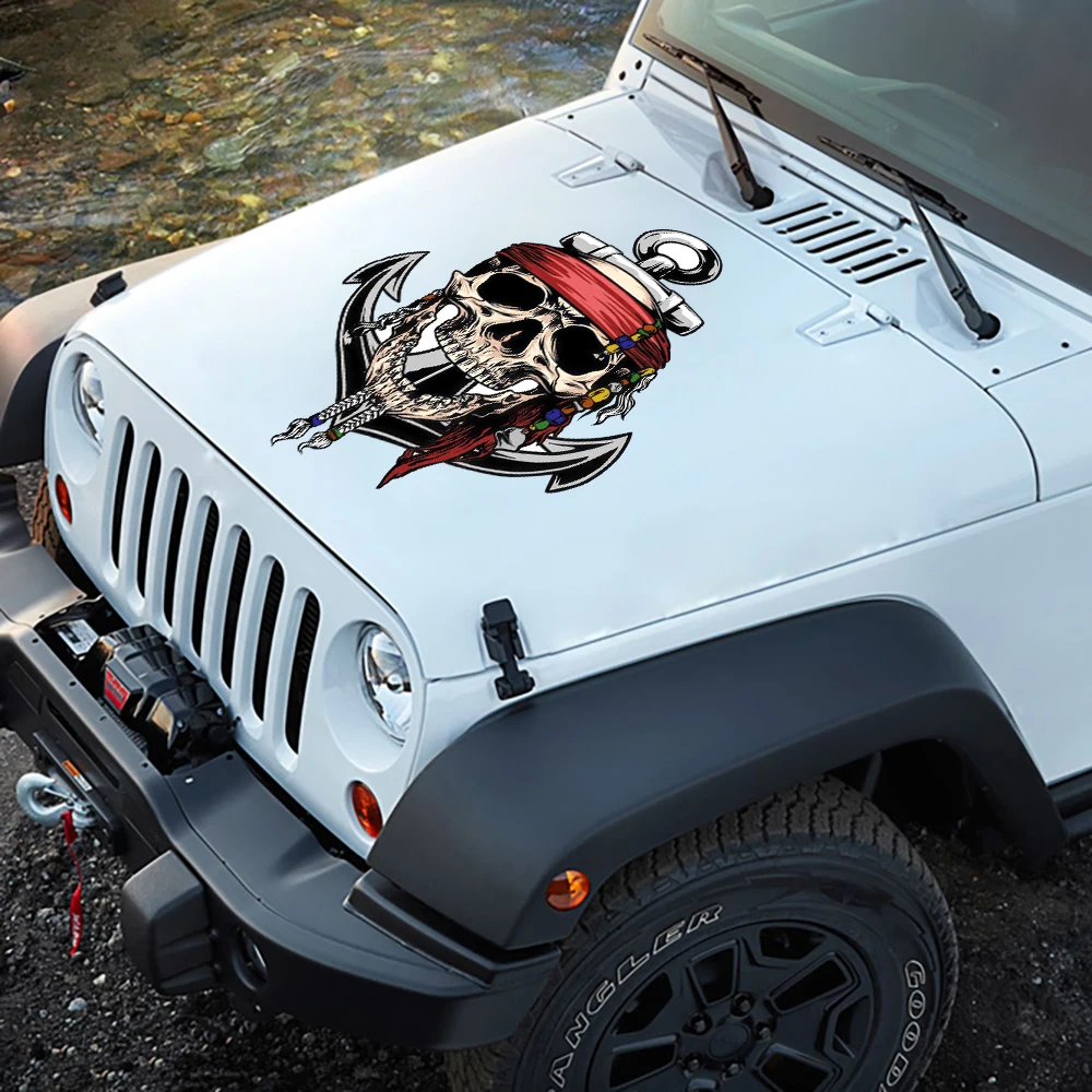 Skull Pirates with Anchor Car Sticker Decalf Auto Vehicle Bumper Hood Bonnet Windshield Windscreen Door Offroad Camper Decor