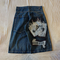 Y2K Baggy Shorts American Fashion Vintage Skull Poker Pattern Pocket Printing Denim Sports Shorts Men Women Casual Streetwear