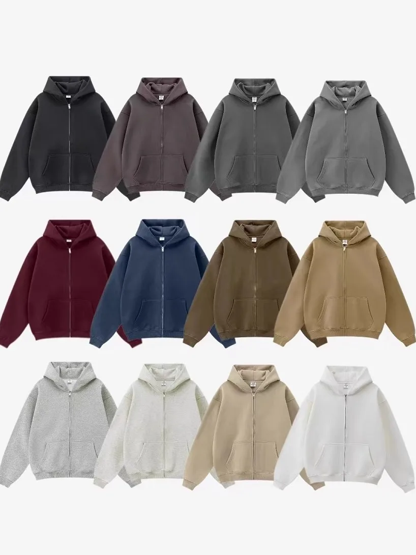 

Vintage American Sle Zipper Hooded Open Cardigan ex Loose Fit Trendy Versatile Outerwear for Youth Casual Autumn Winter