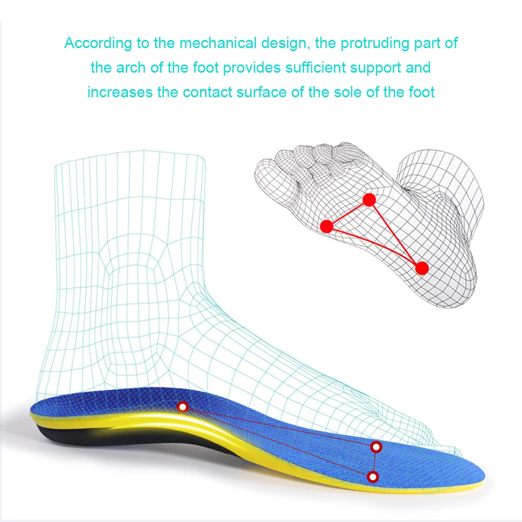 2x Blue Strong Arch Support Orthopedic Insoles For Feet Comfort Breathable Insoles For Shoes Men L42-44