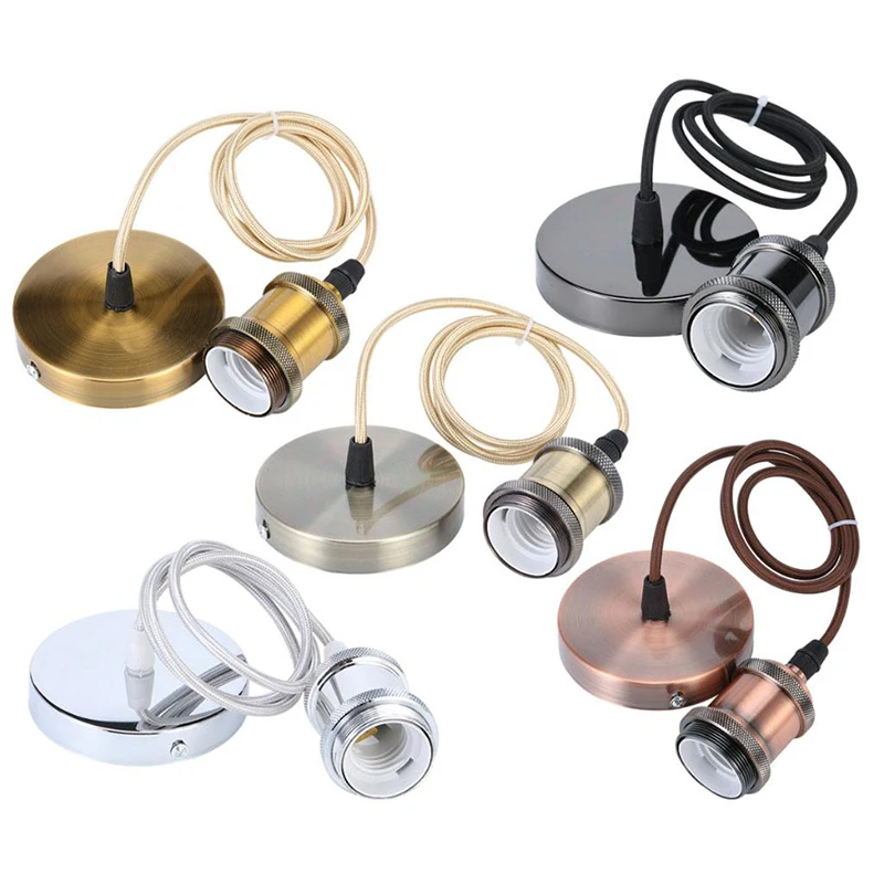 Vintage E27 Aluminum Ceiling Lamp Holder Set - 1M Cord Mall Inline Badge Single Pendant Socket
