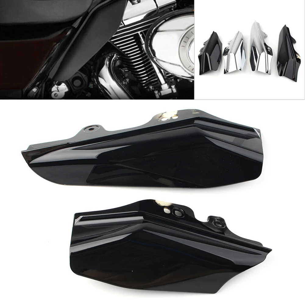2X Mid-Frame Air Deflector For Harley Touring Electra Street Glide Road King 2001-2008 ABS Plastic Gloss Black/Chrome