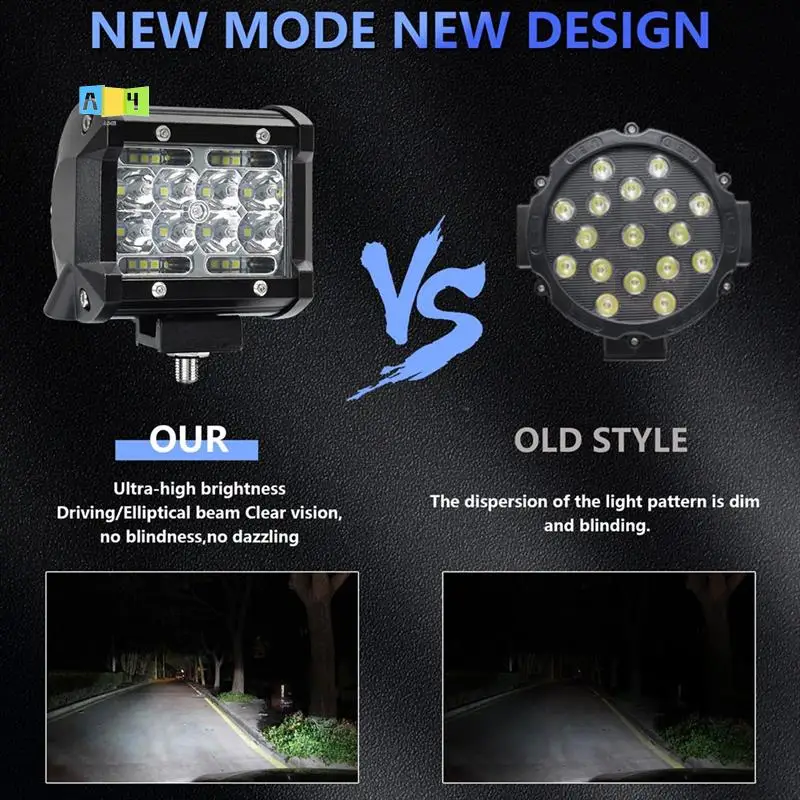 

A04E-LED Light Bar, LED Light Pods 4 Inch 60W 6000Lm LED Truck Work Lights Spot Lights LED Pods For Boat Pickup ATV UTV RV
