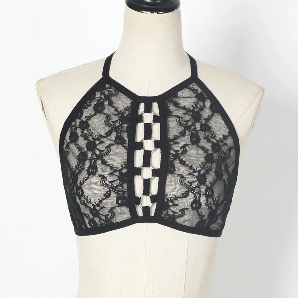 Spitzen-Bralet-Crop-Top, transparentes Mesh-Crop-Top, sexy durchsichtiges BH-Top für Damen, T-Shirts, kurze Ärmel, einfarbig