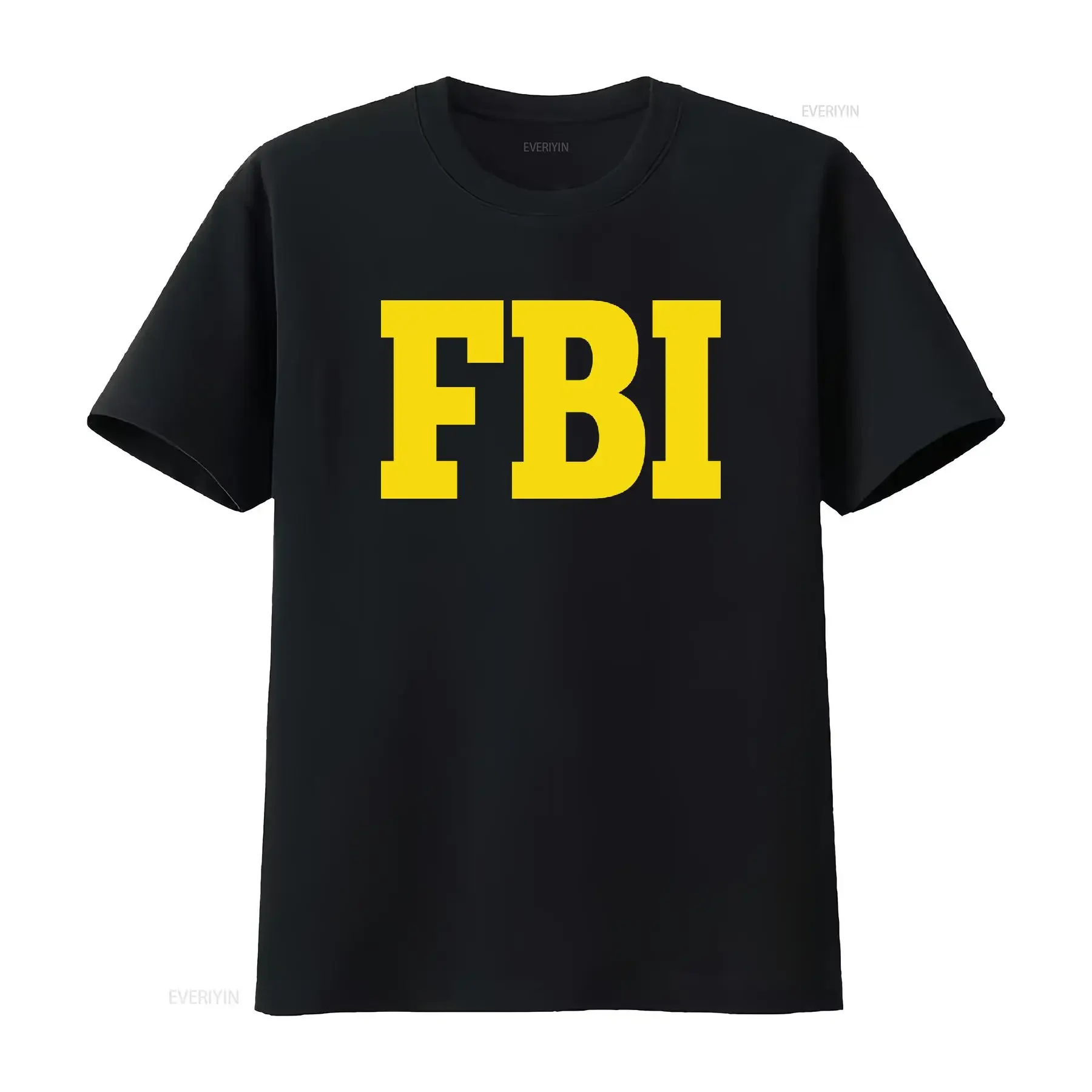 FBI Federal Agent Bureau Of Investigation Front Back Print Men's T Shirt 241 Bold Yellow and Black Design vintage Washed