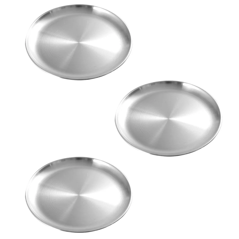 

3 Pcs Stainless Steel Dinner Plate Practical Pastry Serving Tray Roast Meat Plate Compact Size Silver Food Travel Home