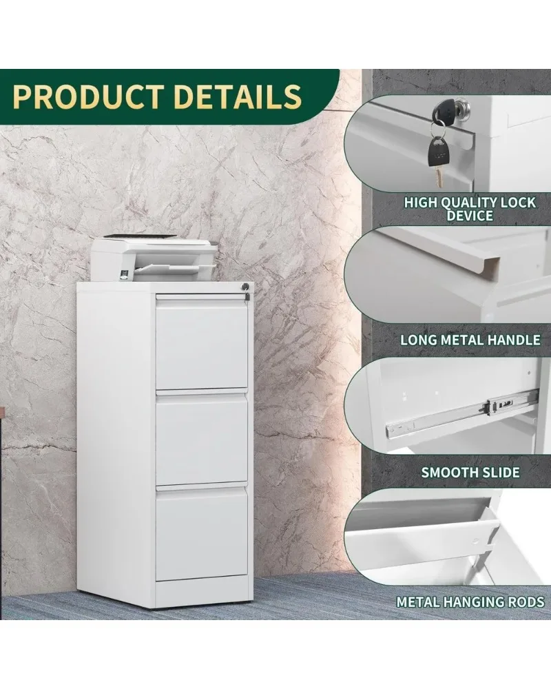 خزانة ملفات عمودية من الفولاذ الآمن مع 3 أدراج للمكتب المنزلي، وحدة تخزين شديدة التحمل للرسائل والملفات القانونية #4