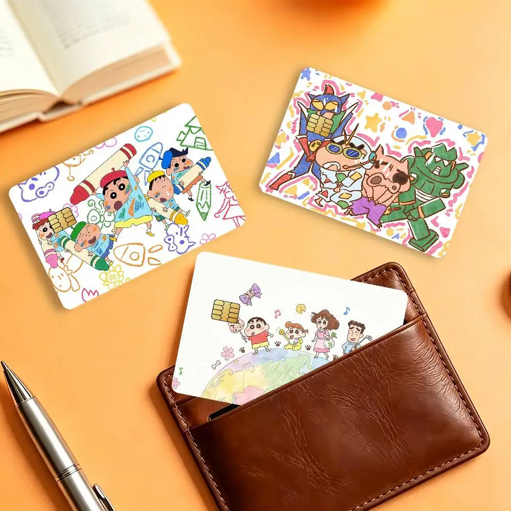 Anime C-Crayon S-Shin-Chan-s Funny Waterproof Card Stickers For Credit Cards Debit Cards And Transit Cards 4pcs