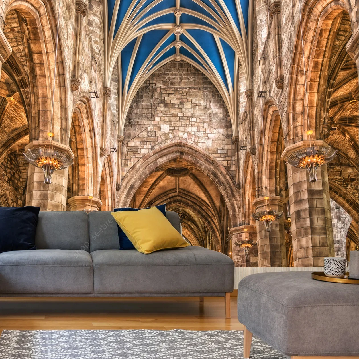 Tapiz de catedral gótica, arte de arquitectura sagrada, colgante de pared, decoración espiritual para el hogar, iglesia, simbolismo religioso, diseño Medieval