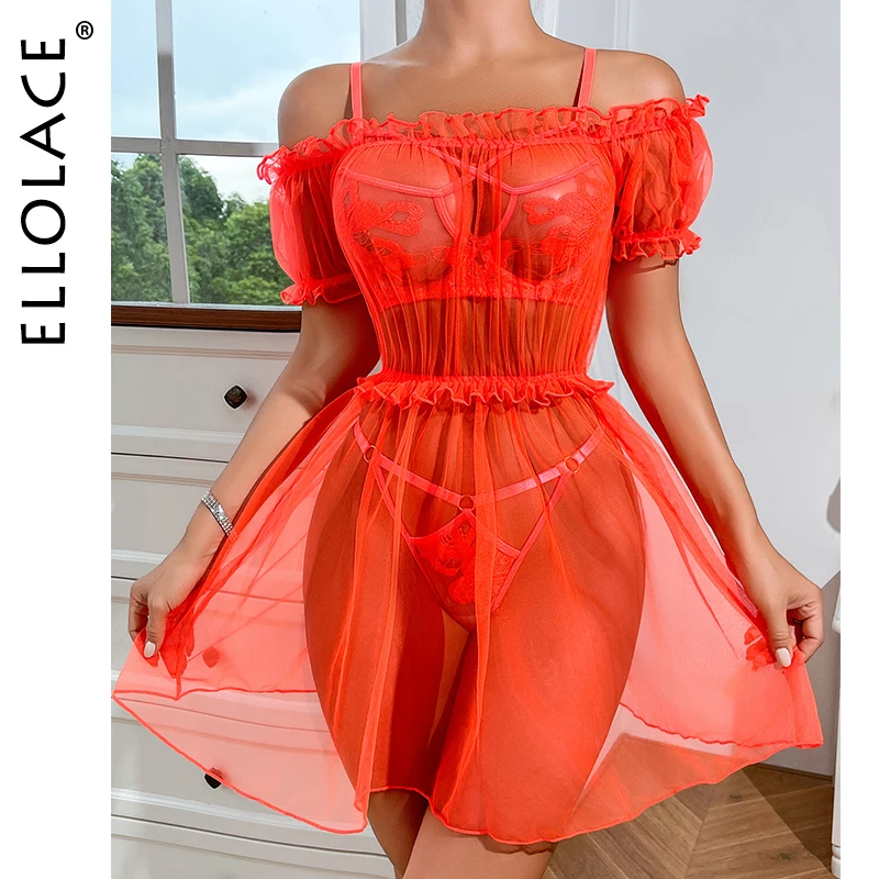 Ellolace-Lencería Sexy para atrapar, Ultra Sexy, nuevo en conjuntos a juego, íntimo transparente con vestido, traje completo femenino Sexy para sexo