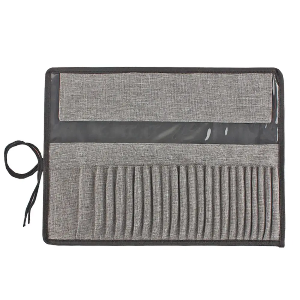 Canvas Painting Brush Storage Pouch Grey 24 Holes Roll Up Pen Bag Waterproof Sketching Pencil Holder Painting Brush Storage