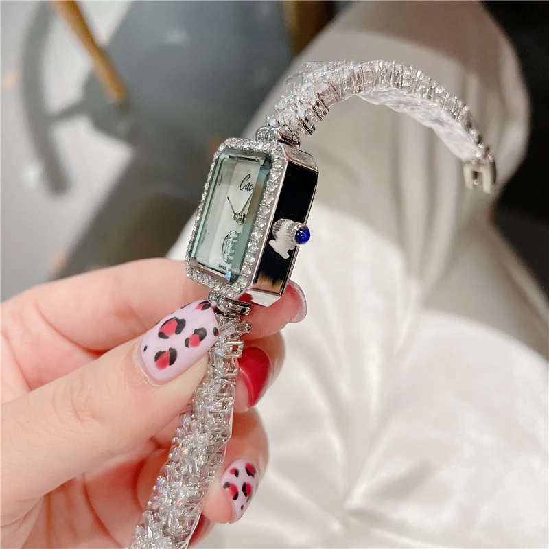 Qualtiy AAA Zircon Watches Camellia Flower Rectangle WomenWatch Crystal Bracelet Watch for Wedding Party Fashion Jewelry  A172