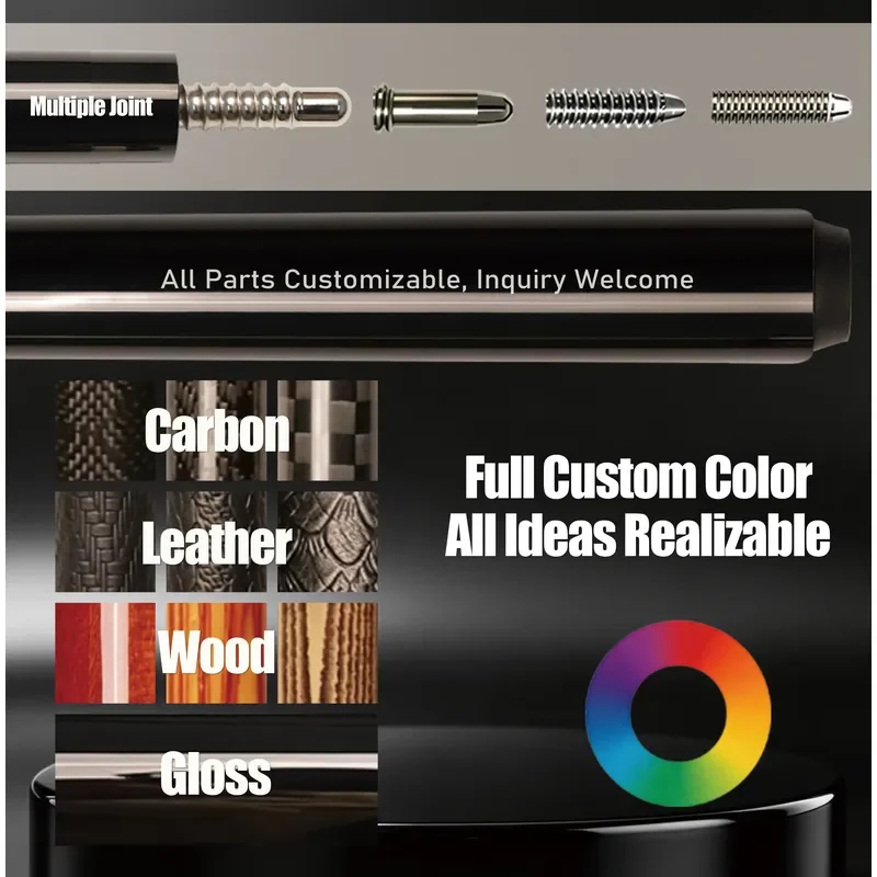 MIAO JIN 2-Piece High Quality Adjustable Lightweight Carbon Fiber Shaft Stainless Steel Joint 13MM Punch Snooker Billiard