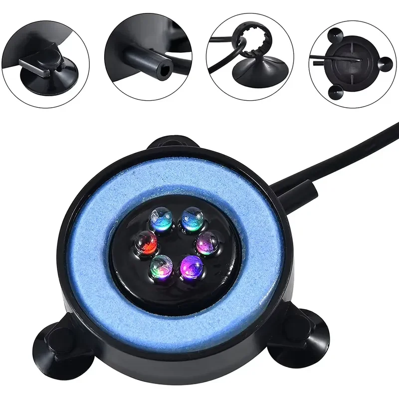 Gako Aquatics 12V 0.5A 1W Plastic Eco-Friendly Air Bubble Stone Disk IP68 Color-Changing Underwater LED Light for Fish Tank