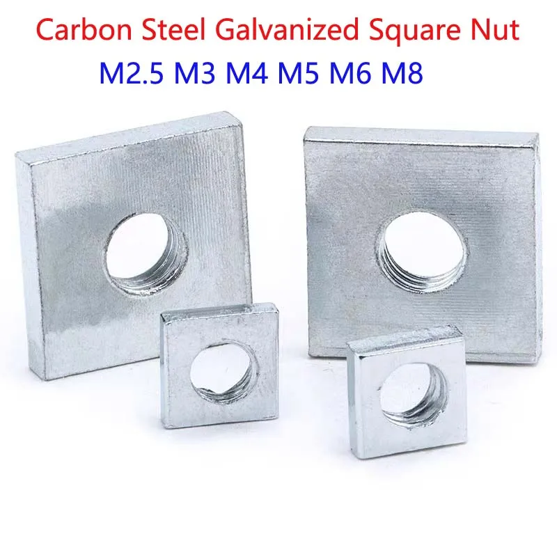 Galvanized Carbon Steel Square Nut Square Nuts Slider Block Thin Quadrangle Block Lock Square Nuts M2.5 M3 M4 M5 M6 M8
