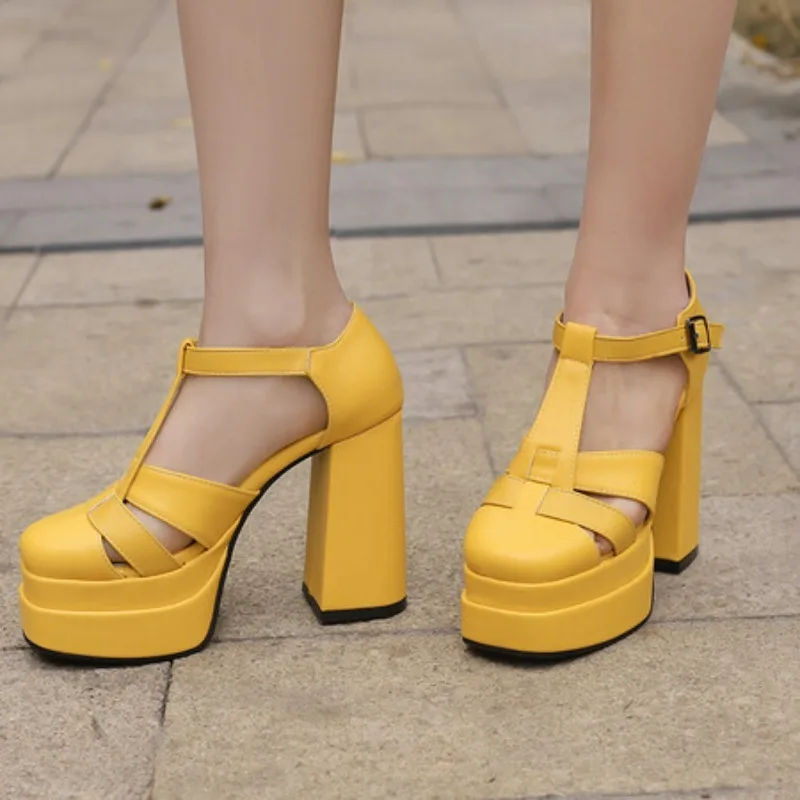 summer New styles fashion High heels Women sandals Simplicity Buckle Waterproof platform Exposed toe Square heel Fashion sandals