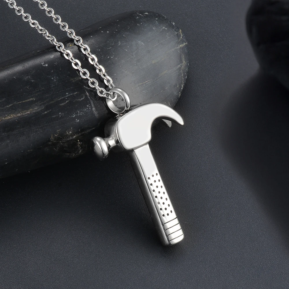 Hammer Cremation Jewelry for Ashes Urn Necklace Stainless Steel Keepsake Memorial Pendant Grandpa Ashes Holder Necklace