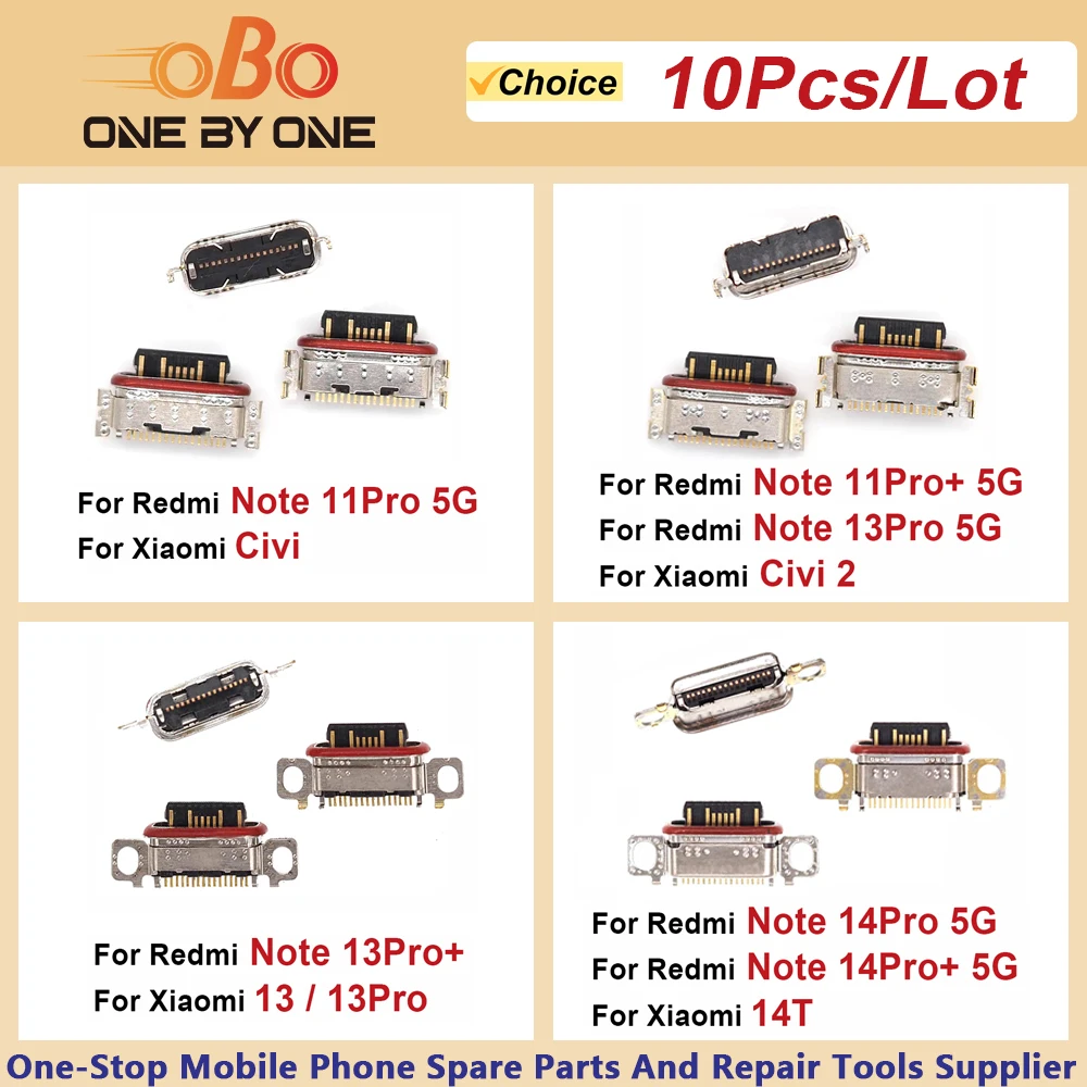10pcs Charging Port Dock Plug For Xiaomi Redmi Note 11 13 14 Pro Plus Pro+ 14T 5G Civi TYPE-C Charger Connector Socket Repair