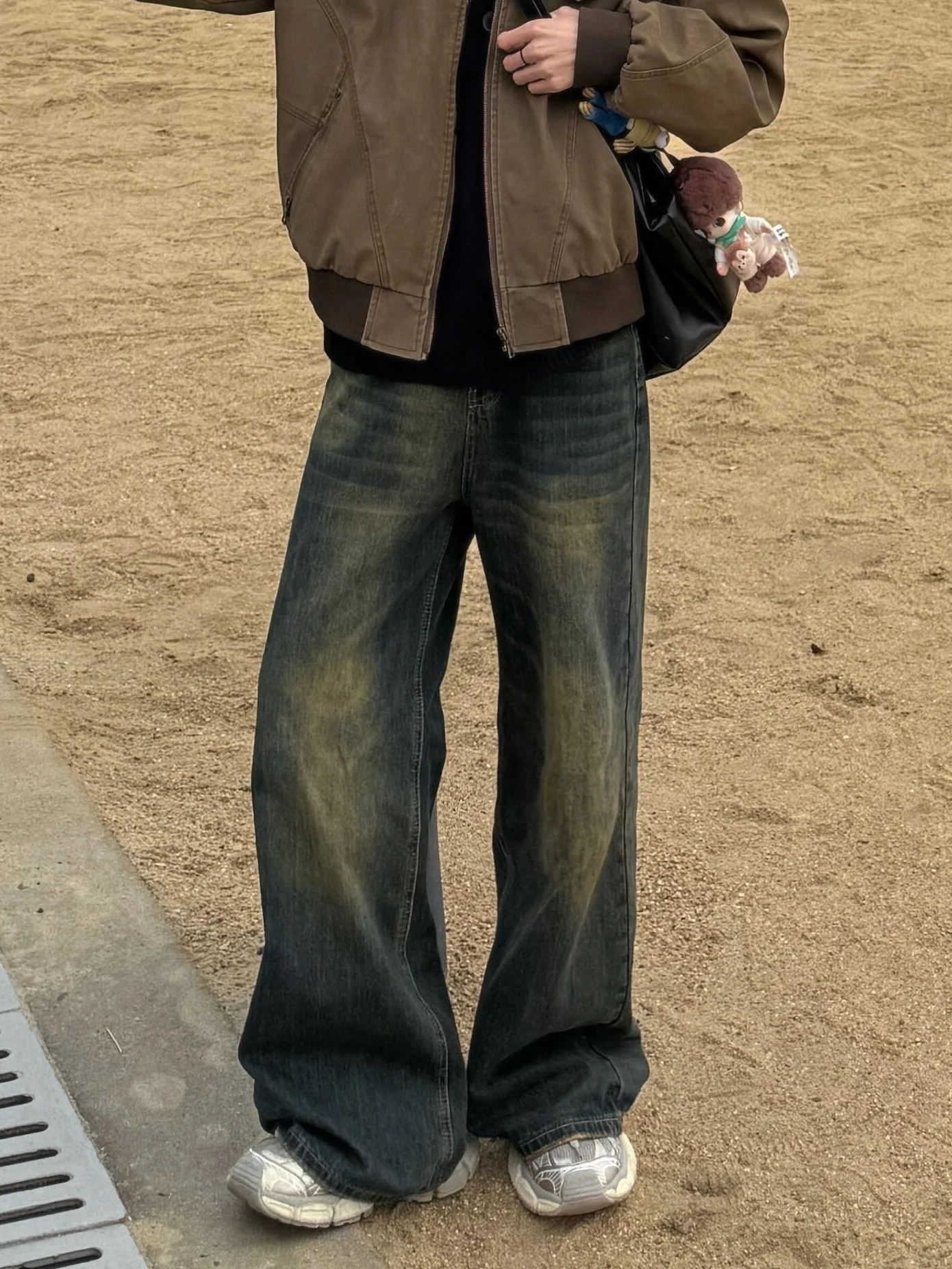 

Vintage Waed Blue Jeans Men's Loose Straight Leg Casual Trousers Youth Faion Retro Sle Durable Denim Fabric All Seasons