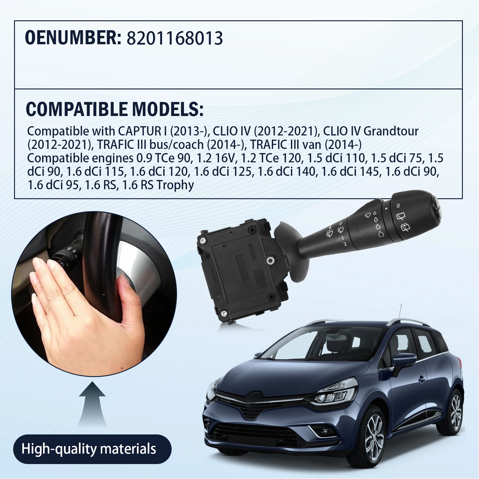 

8201168013 Переключатель рулевой колонки для RENAULT Captur Clio IV Trafic III 12-
