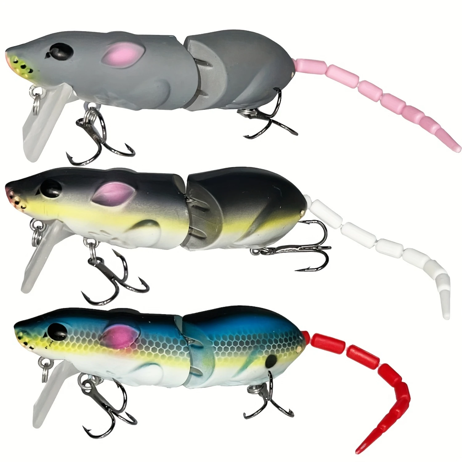 

Ultimate 3pc Mouse Lure Kit Sharp, Lifelike Swimbait for All Anglers - Targets Bass, Trout & More in Any Water Fish box Peseras