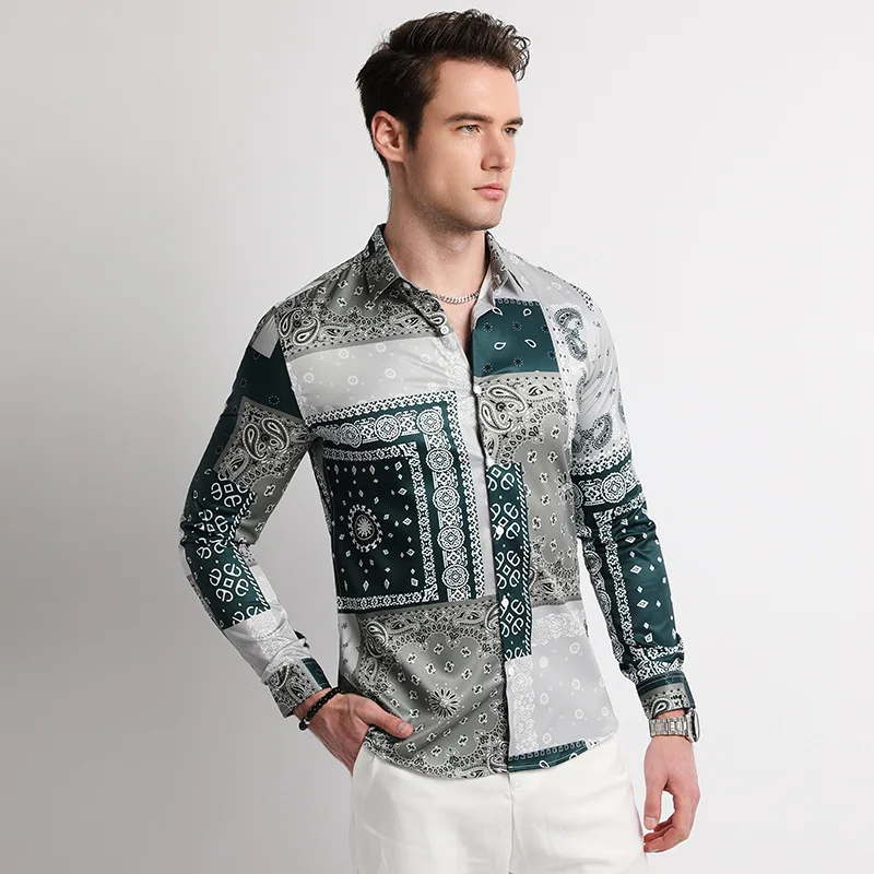 

Мужские ретро китайские сле Long Sve irt с цифровой печатью Personali Faionable Slim Fit, летнее новое поступление