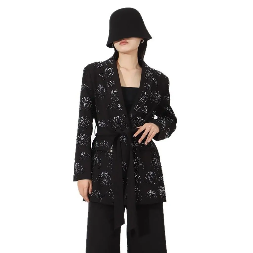 

Women's Slim-fit Long-Sleeved Suit Jacket High-End Light Luxury Heavy Industry Hot Drilling Stars Design for Spring And Summer