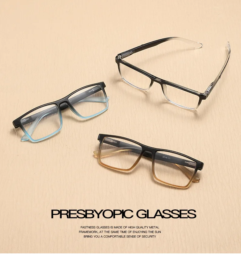 Farbverlauf Blau Lesebrille Für Männer Frauen Modische Presbyopie Brille Personalisierte Retro Ultra Licht Computer Brillen + 1,0 – Detail 1