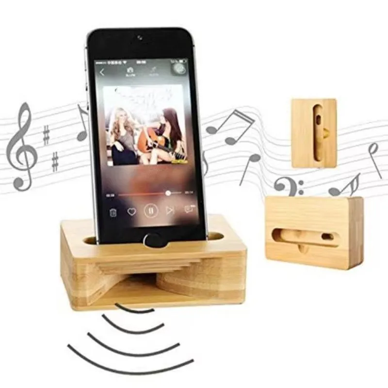 Creative Physics Amplifier Musical Instrument Pickup Amplification Speaker Integrated Bamboo Phone Holder Household Phone Speake