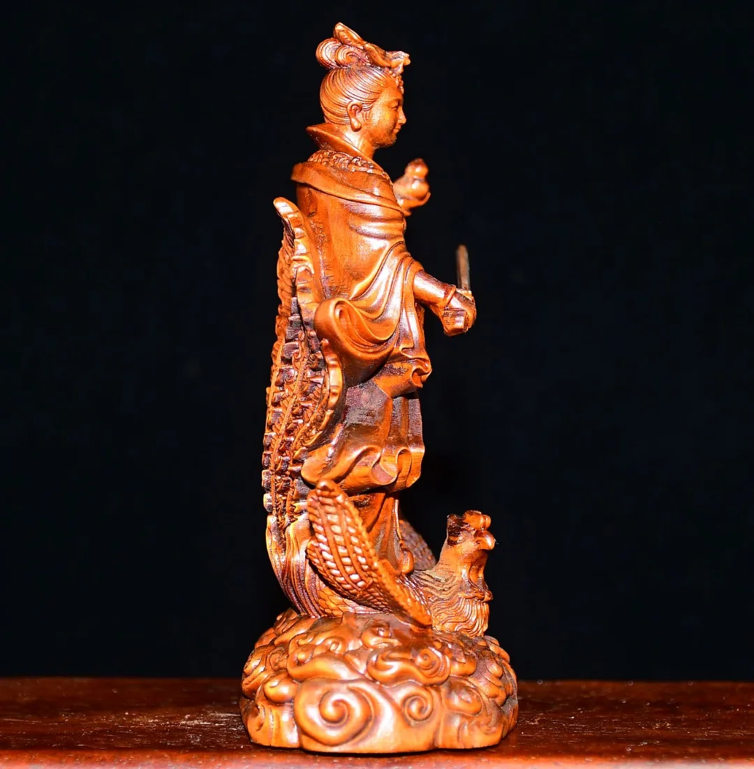 Old Boxwood Nine Heavenly Mysterious Maidens immortal Phoenix mount base Standing Buddha Study screen Amass wealth Ornaments