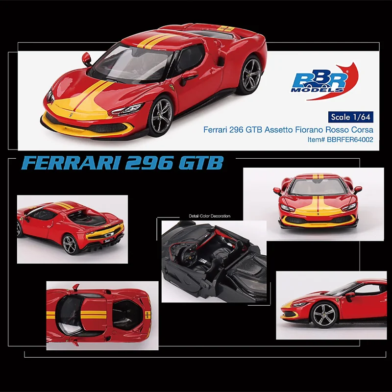 Bbr 1/64 Ferrari 296 Gtb Assetto Fiorano Rosso Corsa Legering Speelgoed Motorvoertuig Diecast Metalen Model Geschenken