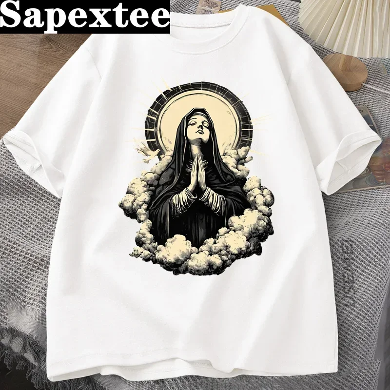 

Христианская футболка Девы Марии с графическим рисунком Вера унисекс Футболка Рождественская или Пасхальная футболка Футболка Хлопковая женская одежда с короткими рукавами