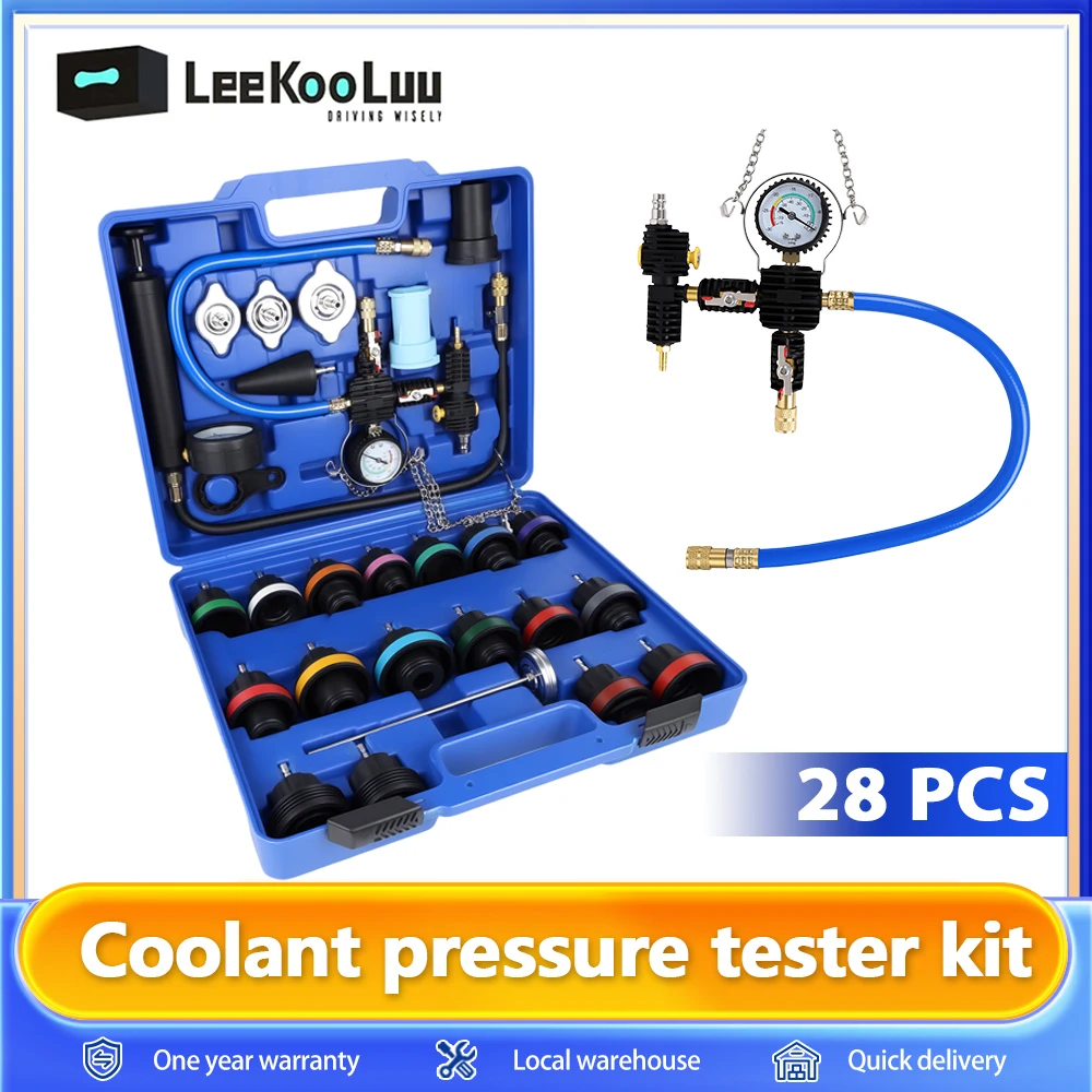 Kit d'Outils de Recharge de Liquide de Refroidissement et de Purge Pneumatique, Testeur de Pression Universel pour Voiture, Camion, Airlift, 28 Pièces