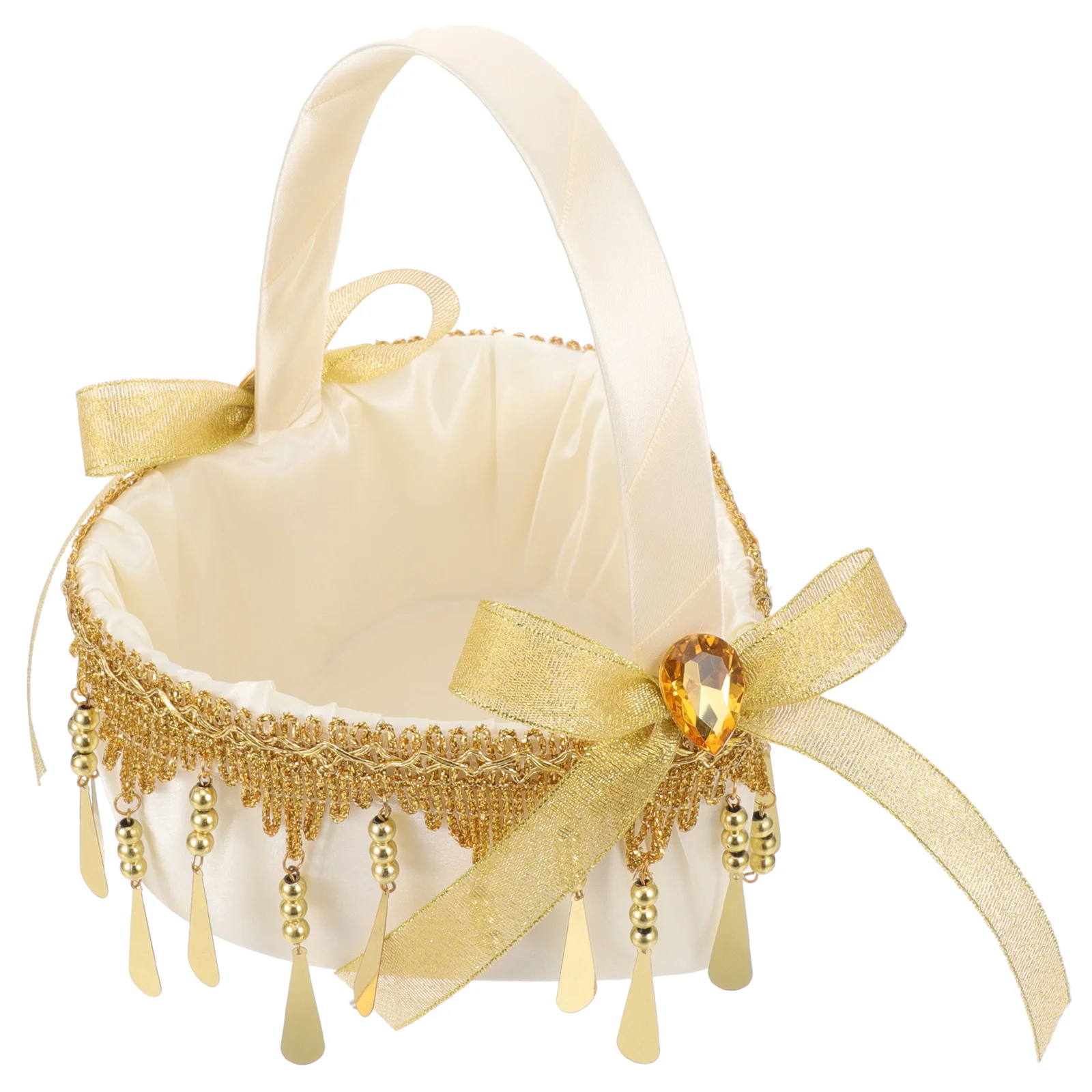 

Flower Basket Wedding Small Basket with Handle Heart-Shaped Romantic PU Lace Satin Flower Baskets for Weddings