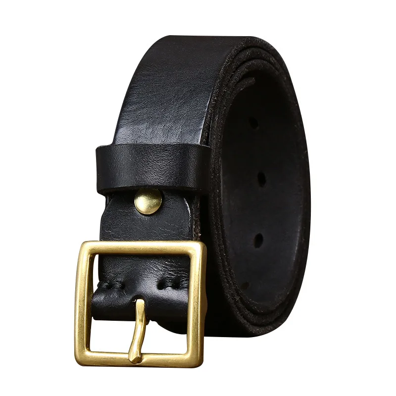 

3.3CM Wide Unisex Belt Retro Couple Copper Buckle Belt Leather Pin Buckle Pure Cowhide All-match Men's Belt Ladies Belt Designed