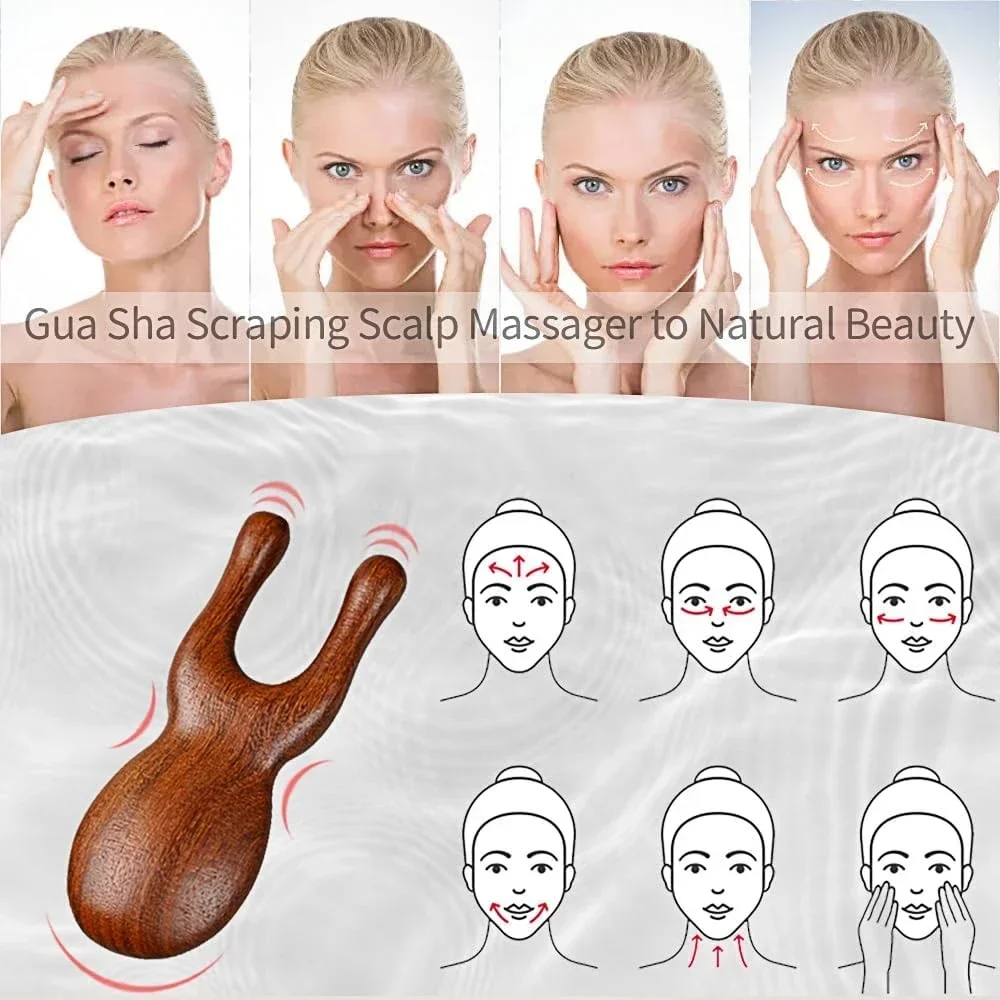 Gua Sha Facial Tools, Wood Therapy Massage Tools, Manual Wooden Head Massager Guasha Tools for Nose Eyes Facial Body Acupressure