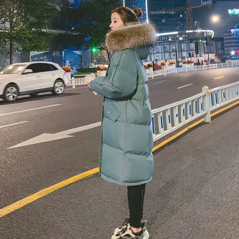 Women's Cotton Coat Winter Warm Mid-length Parkas Plus Size Cotton Jacket Korean Loose Fit Bread Coat Outerwear