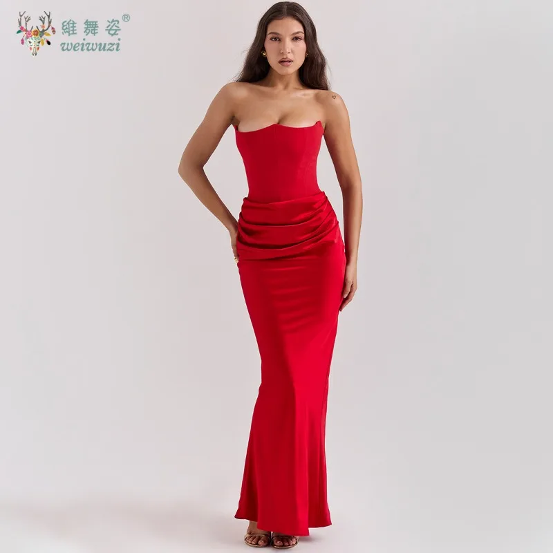 Abito da sera formale per occasioni sociali in raso semplice senza spalline slim fit Abito da cerimonia di laurea con gonna a coda di pesce sexy senza schienale